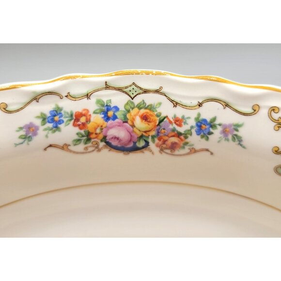 Canonsburg Pottery Co Oval Vegetable Serving Bowl Floral Rim Scrolls 1940's - Picture 7 of 9